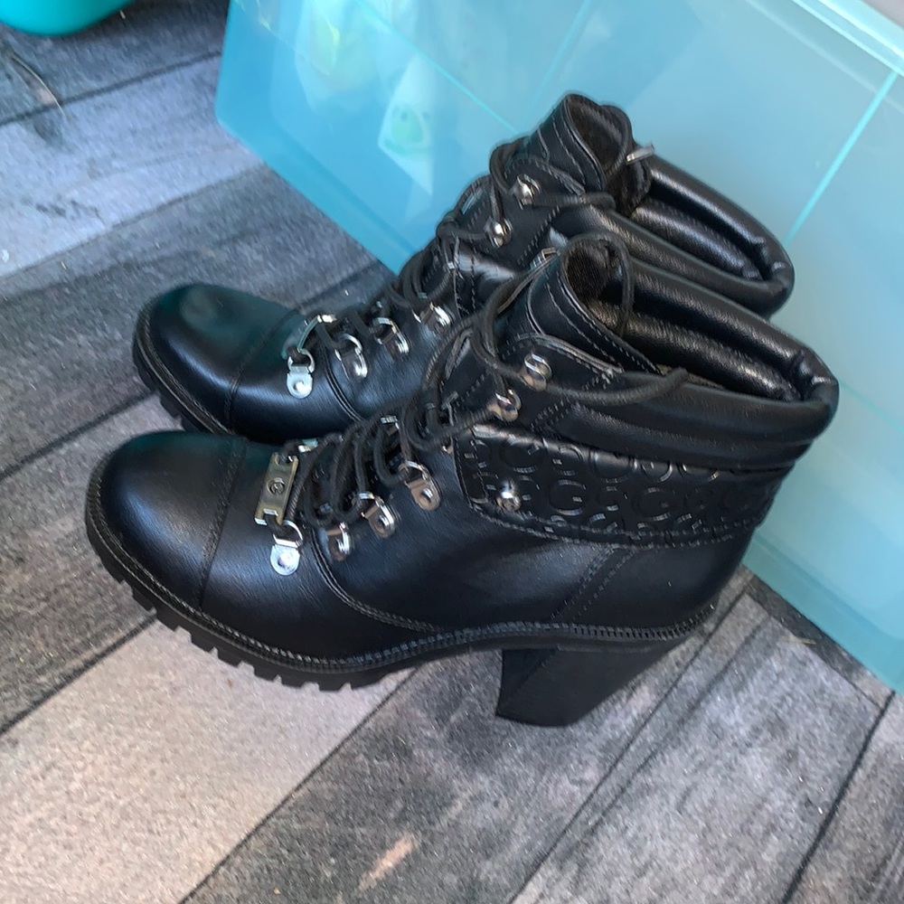 Guess Black Lace-Up Ankle Boots